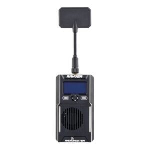 RadioMaster Ranger ELRS Module front view with OLED display, control buttons and MOXON directional antenna