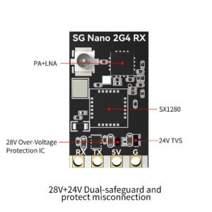 SkyGuy Nano 2.4G ELRS RX single unit shot, ultra-light 0.7g ExpressLRS receiver module with PA+LNA and dual overvoltage protection