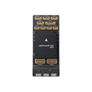 Holybro Pixhawk 6X-RT assembled flight controller top view with fully labeled TELEM/GPS/CAN/AUX expansion ports