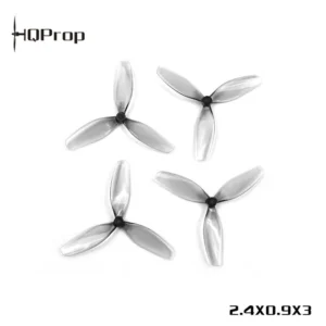 HQProp 2.4X0.9X3 three-blade tiny whoop propeller set, translucent gray polycarbonate micro ducted drone prop with 1mm shaft