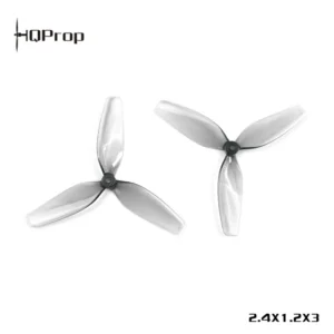 HQProp 2.4X1.2X3 three-blade tiny cinewhoop drone propeller pair, translucent gray polycarbonate micro ducted prop with 1.4mm shaft